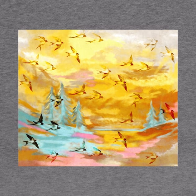 Abstract Landscape with Swallows at Sunset by micklyn